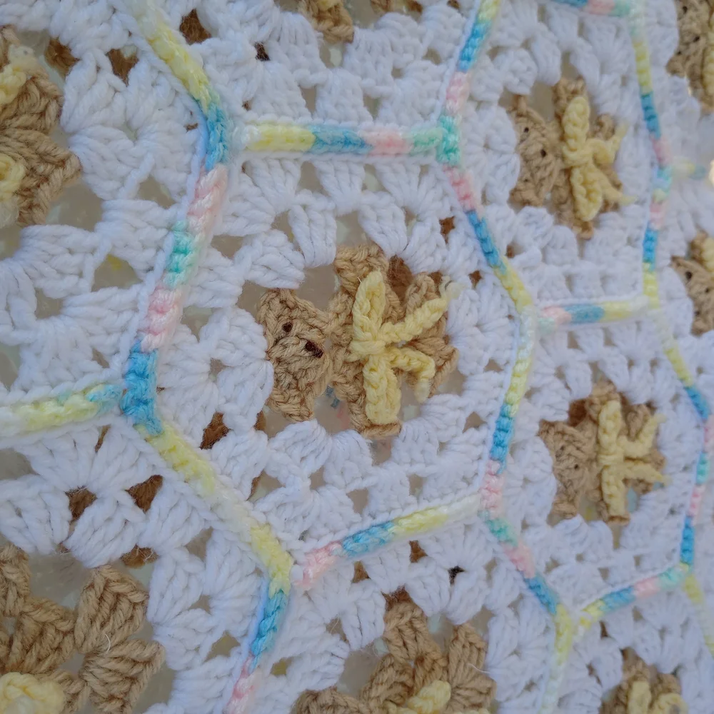 Handmade Crochet Blanket with Teddy Bear Pattern